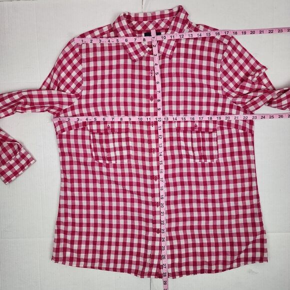 Gap Gingham Button-Up Shirt Cotton Hot Pink and White Checkered Top Blouse XL - Picture 6 of 12